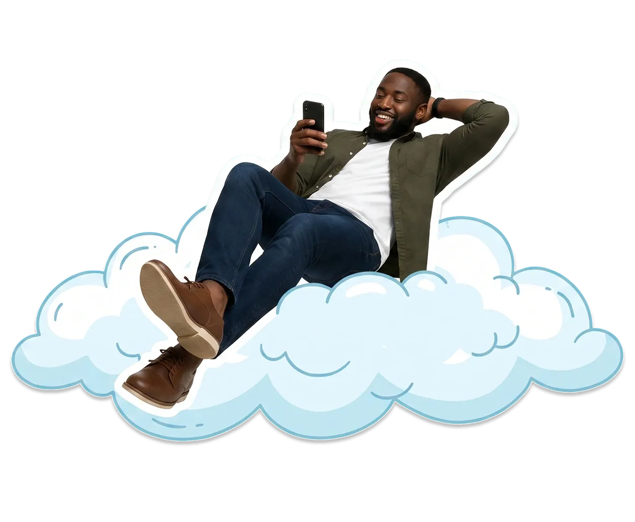 Man relaxing while managing business