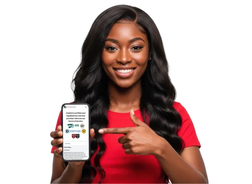woman pointing to phone