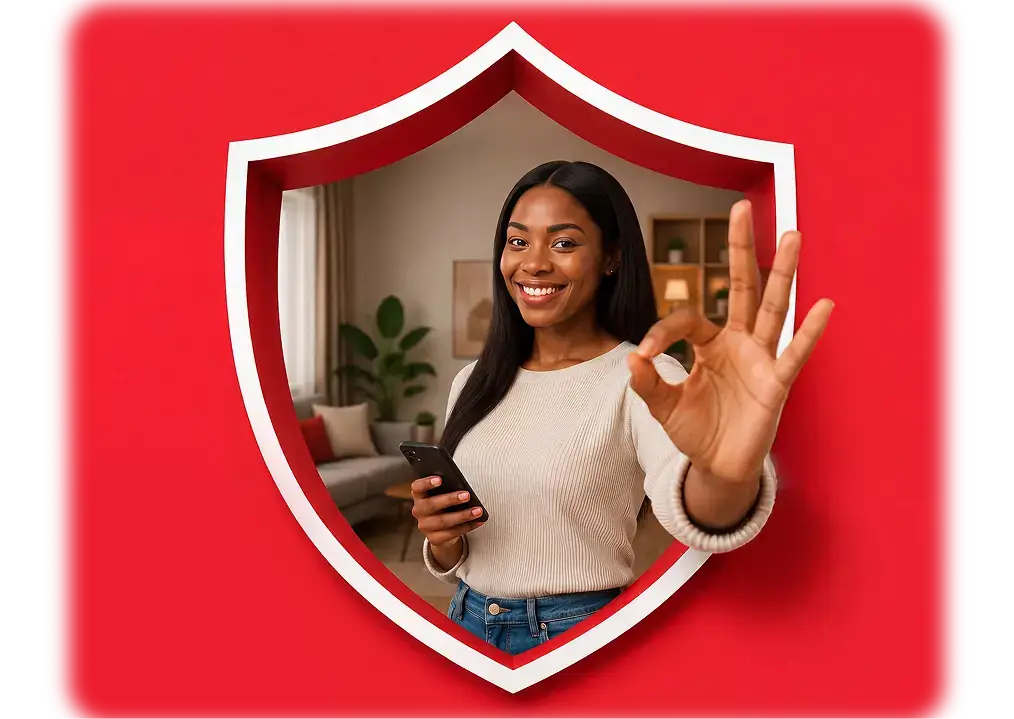 woman pointing to phone