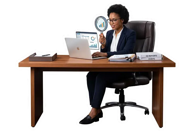 Business illustration — woman with magglass